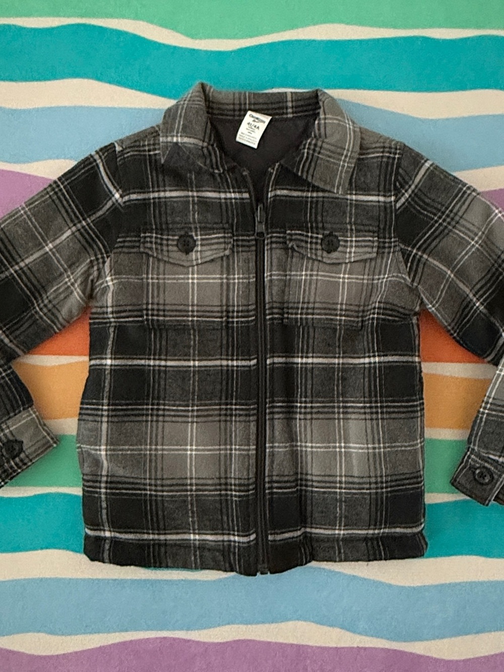 Osh Kosher and Black & Gray Plaid Zip-Front Jacket